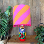 Small Handmade Dinky Doll Cordless Lamp with Pink & Orange Tilted Shade