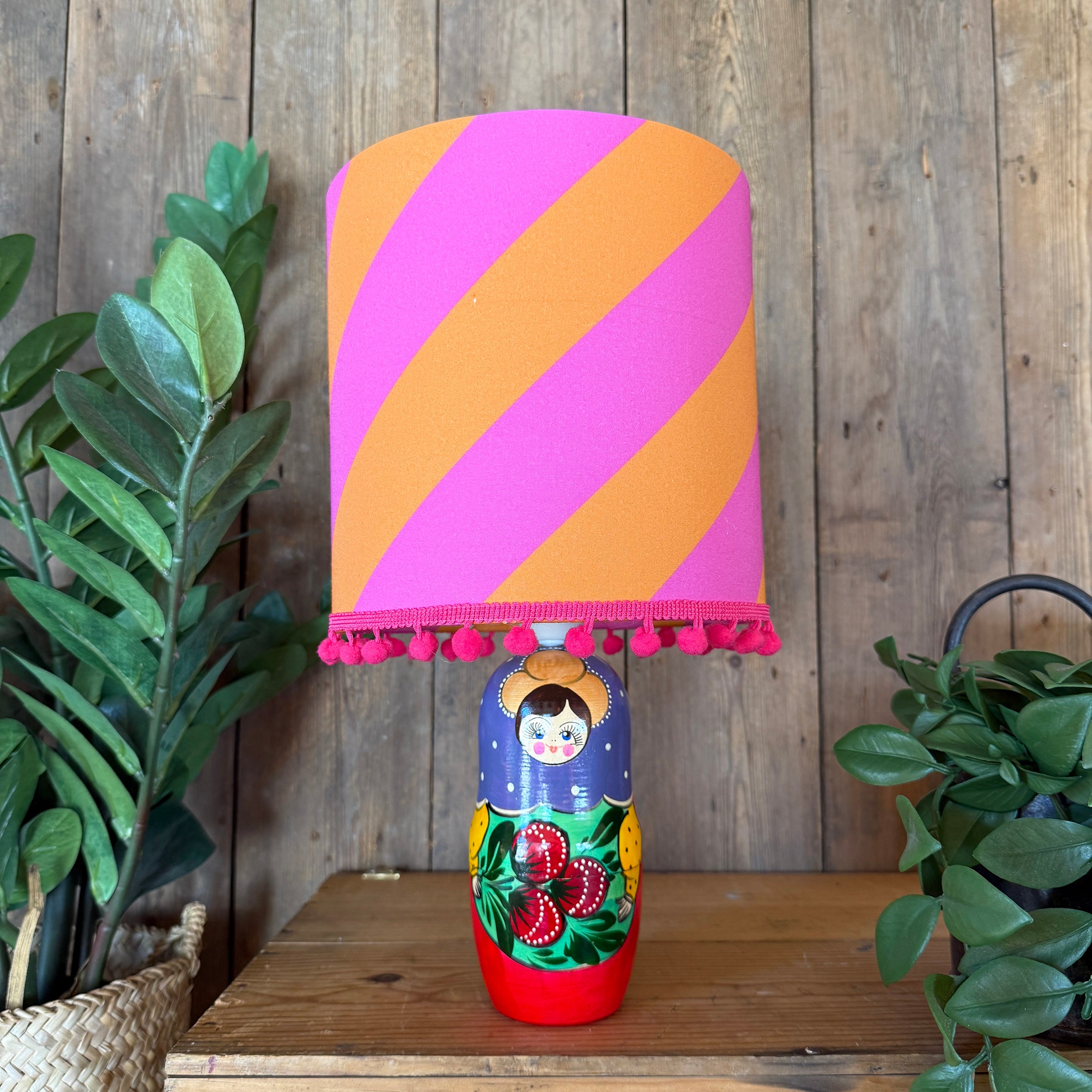 Small Handmade Dinky Doll Cordless Lamp with Pink & Orange Tilted Shade