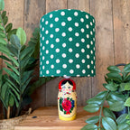 Medium Handmade Dinky Doll Cordless Lamp with Clover Green Polka Dot Shade