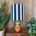 Medium Handmade Dinky Doll Cordless Lamp with Black and White Stripe Shade