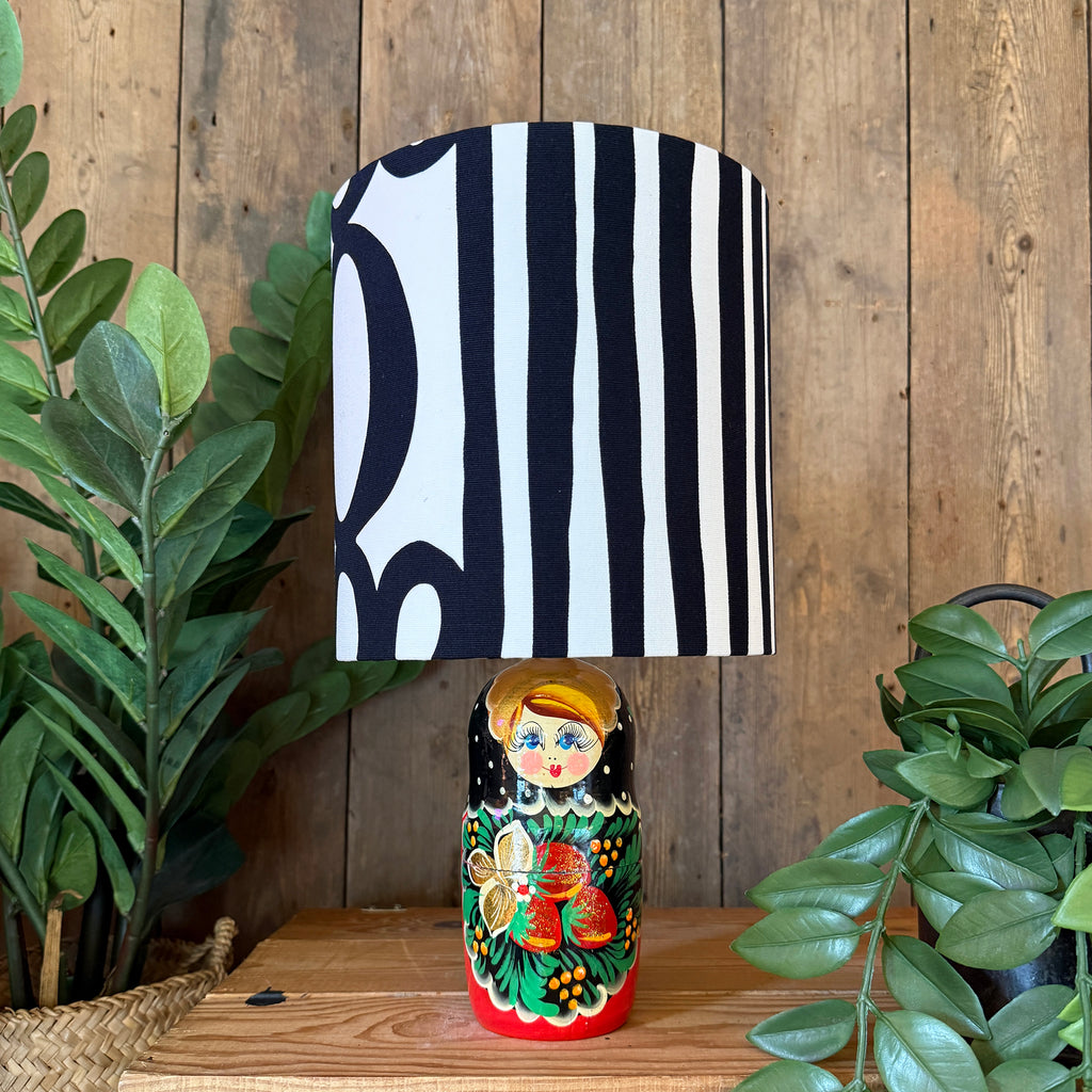 Medium Handmade Dinky Doll Cordless Lamp with Monochrome Abstract Shade