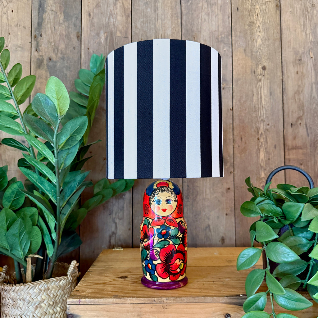 Medium Handmade Dinky Doll Cordless Lamp with Black and White Stripe Shade