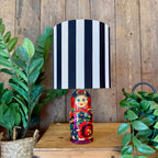 Medium Handmade Dinky Doll Cordless Lamp with Black and White Stripe Shade