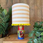 Medium Handmade Dinky Doll Cordless Lamp with Sand and White Stripe Shade