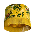 Floral Mustard Velvet Lampshade with Gold Lining & Fringing
