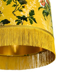 Floral Mustard Velvet Lampshade with Gold Lining & Fringing