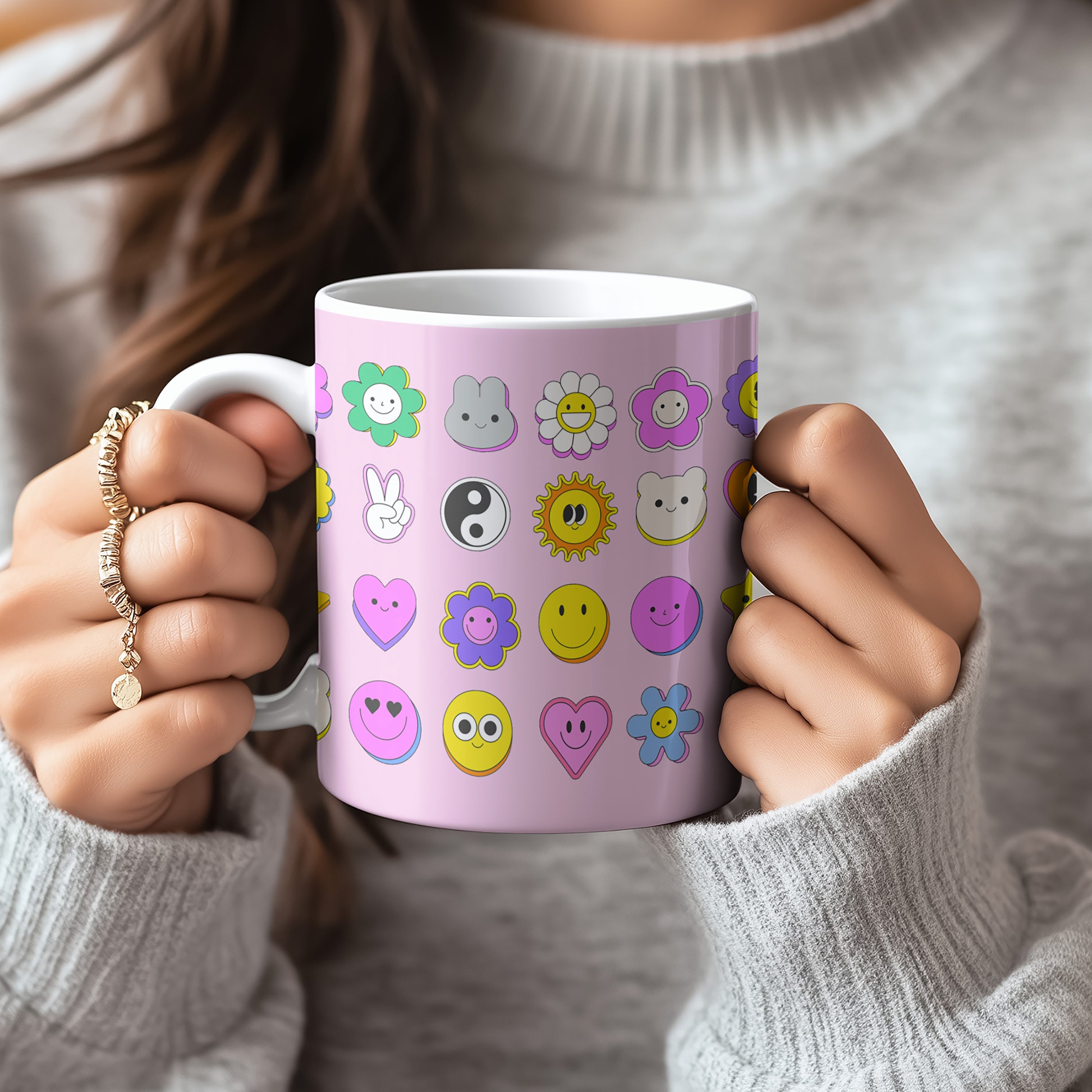 You're a Q-T. Cutie Emoji Kawaii Pink Mugs Designed by Love Frankie and printed in the UK.