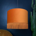 Rust Velvet Lampshade With Gold Lining And Fringing