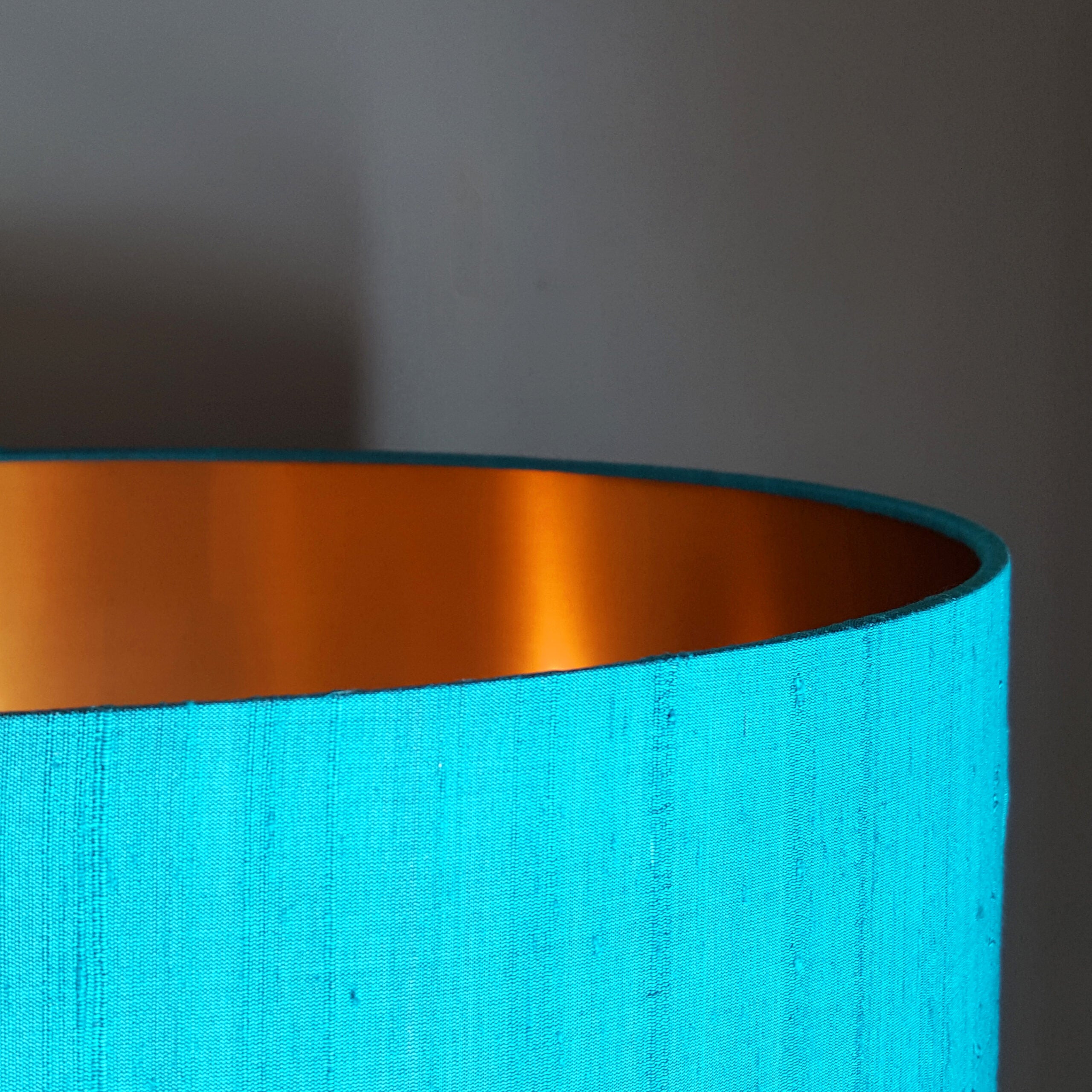 Aqua Blue Silk Lampshade With Gold Lining