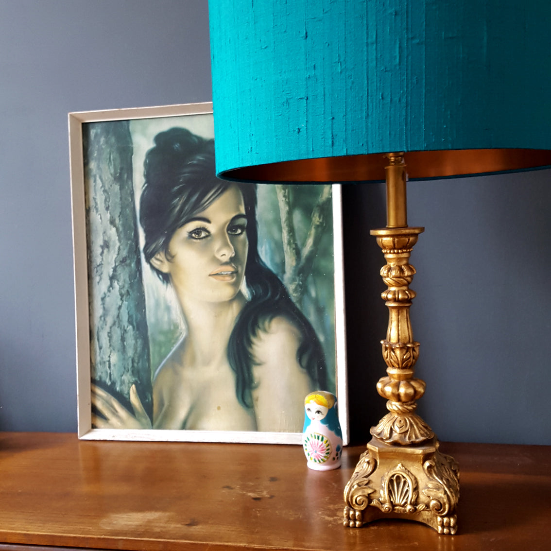 Teal lampshade