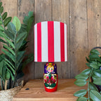 Small Handmade Dinky Doll Cordless Lamp with Red and White Striped Shade