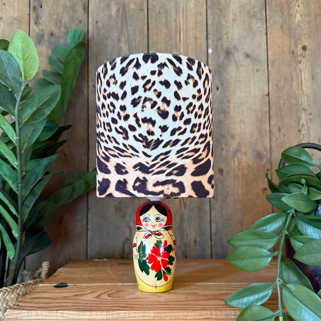 Small Handmade Dinky Doll Cordless Lamp with Luxe Leopard Print Shade