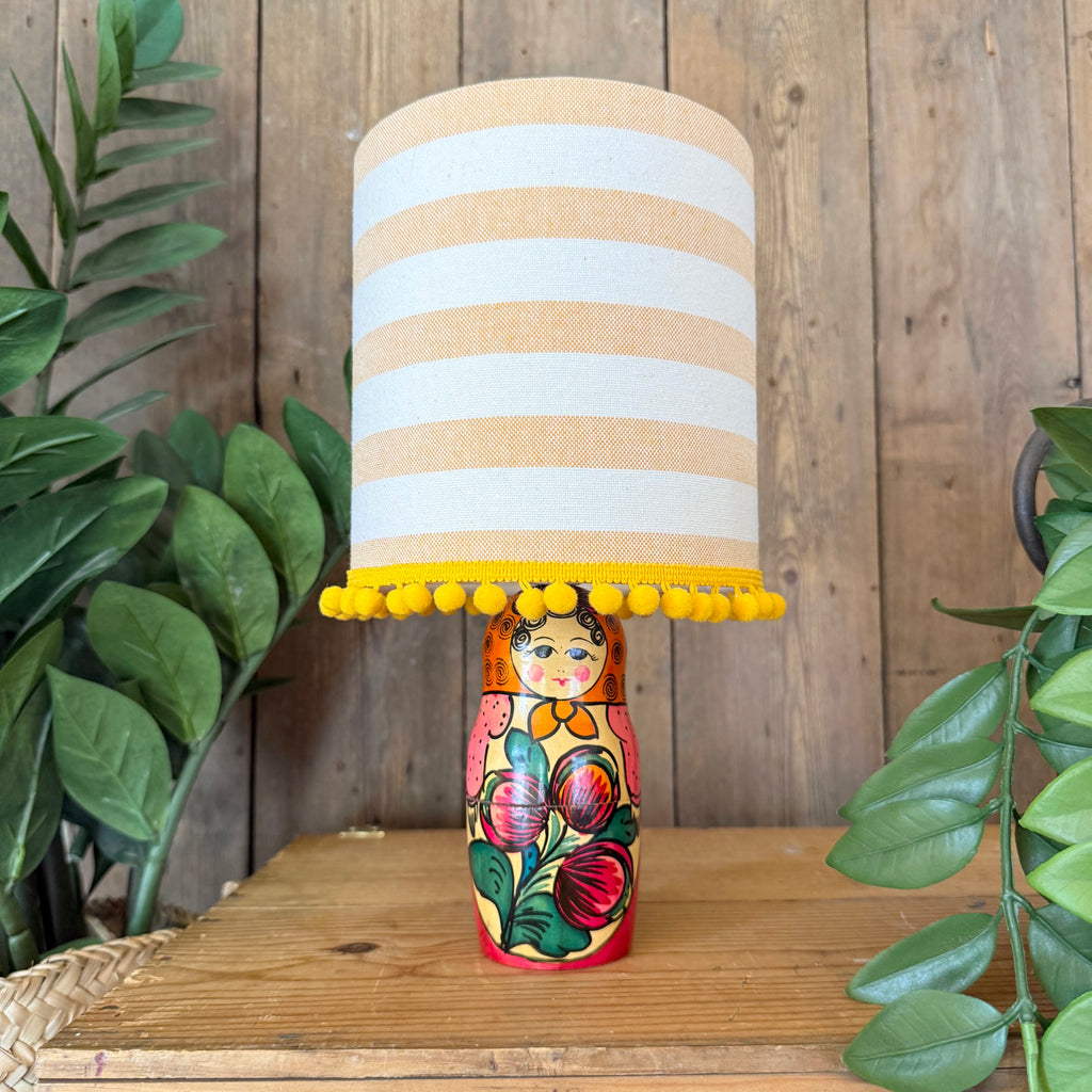 Small Handmade Dinky Doll Cordless Lamp with Sand Striped Shade