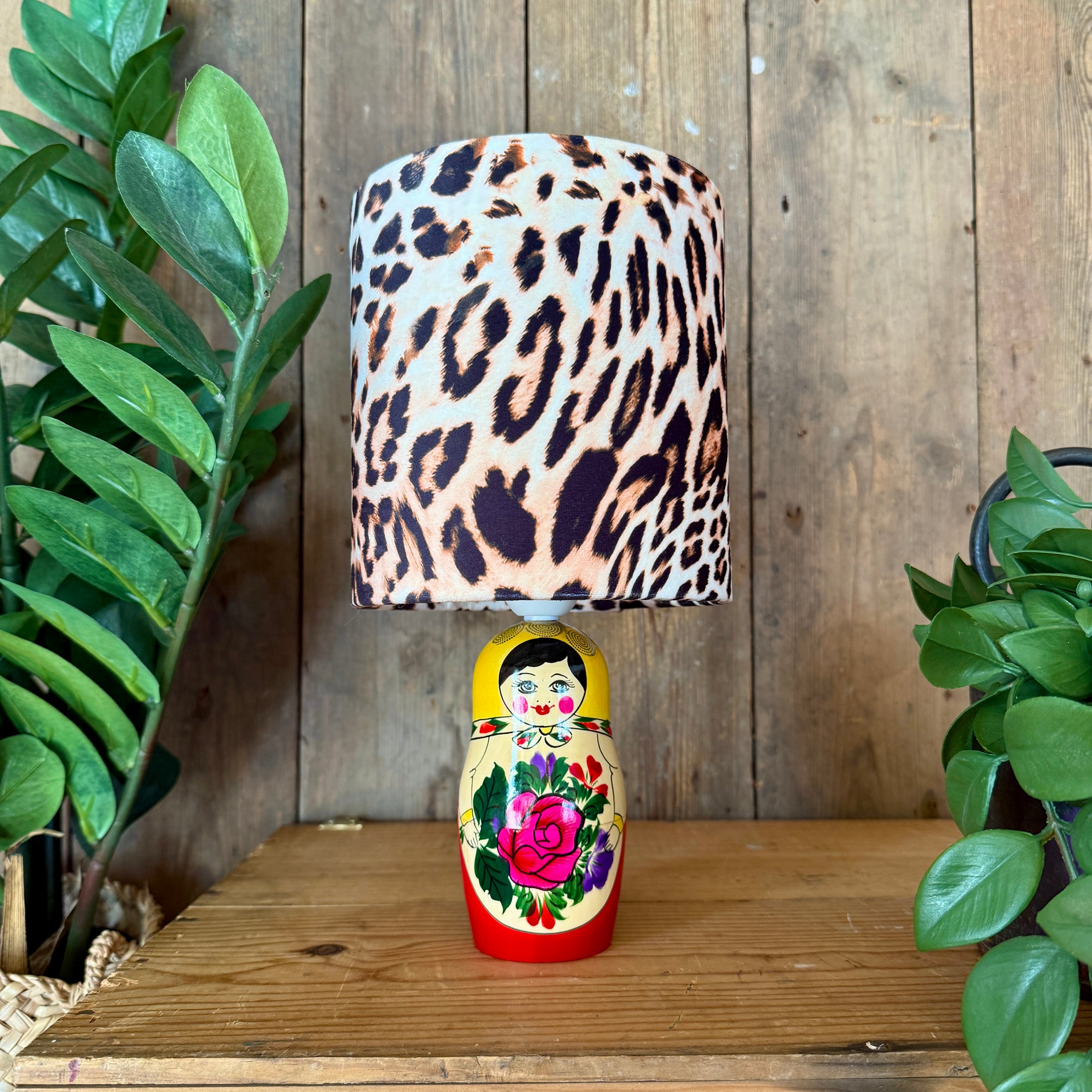 Small Handmade Dinky Doll Cordless Lamp with Luxe Leopard Print Shade