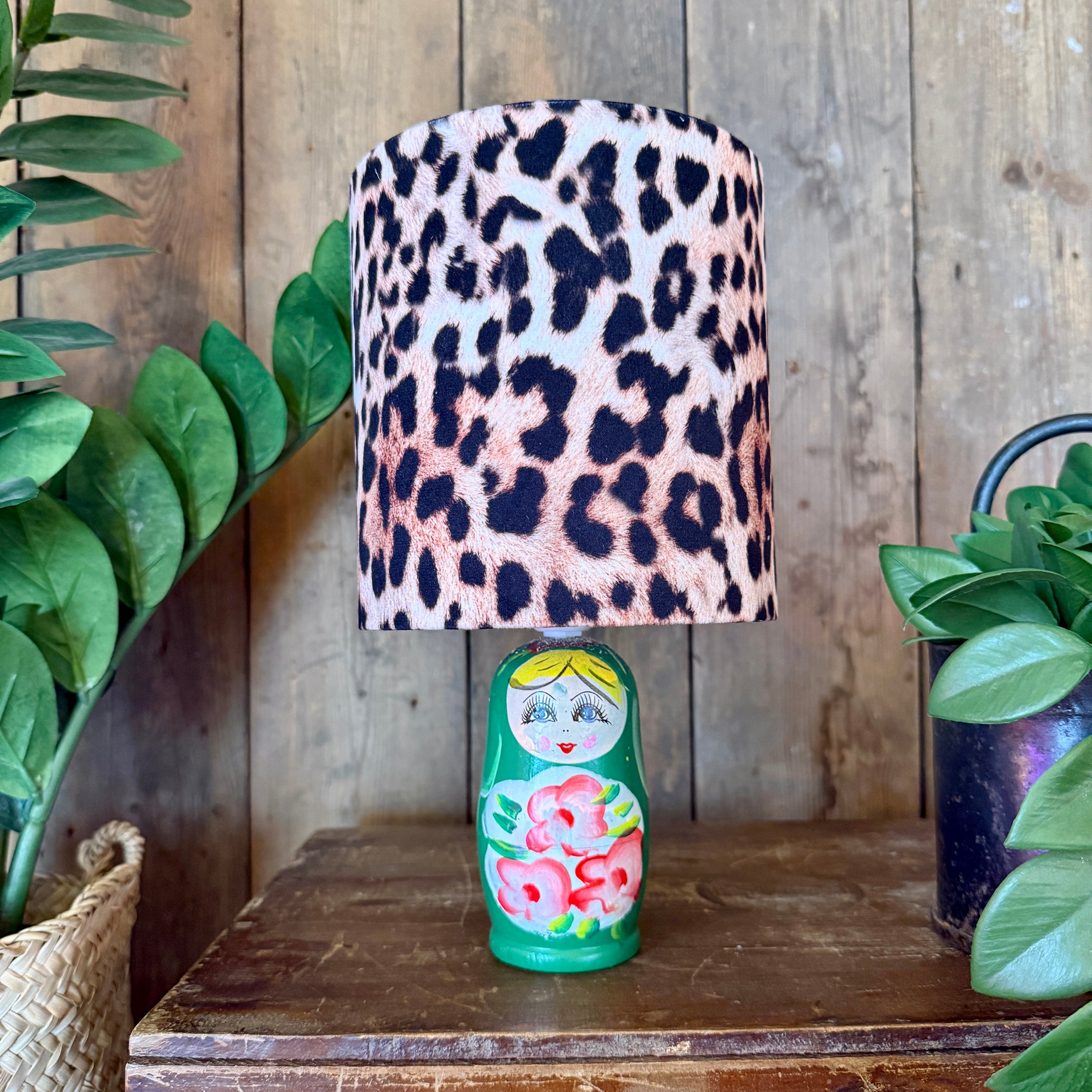 Small Handmade Dinky Doll Cordless Lamp with Luxe Leopard Print Shade