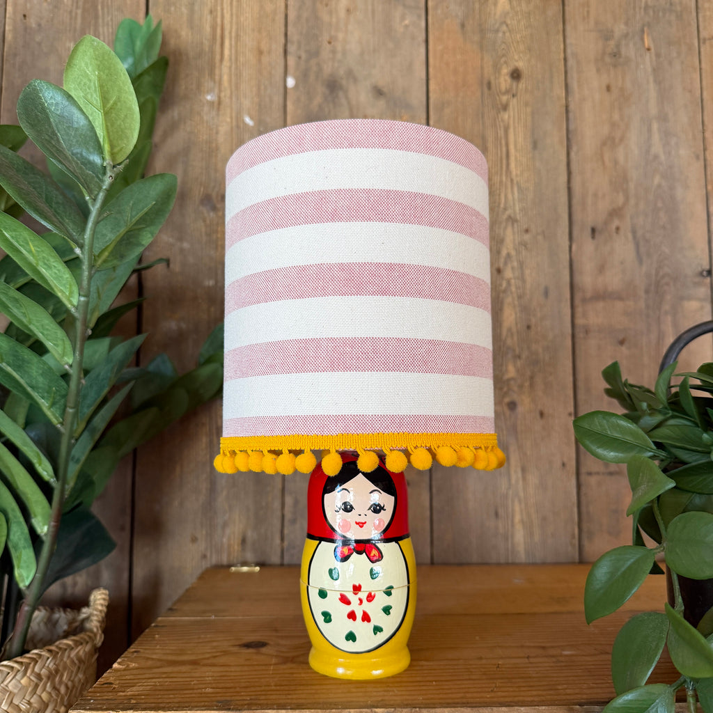 Small Handmade Dinky Doll Cordless Lamp with Pink Circus Stripe Shade