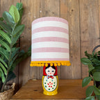 Small Handmade Dinky Doll Cordless Lamp with Pink Circus Stripe Shade