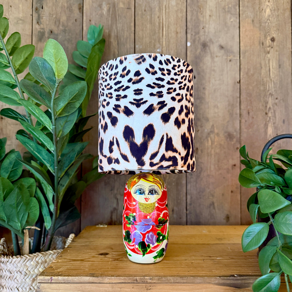 Small Handmade Dinky Doll Cordless Lamp with Luxe Leopard Print Shade