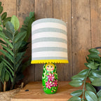Small Handmade Dinky Doll Cordless Lamp with Green Stripe Shade