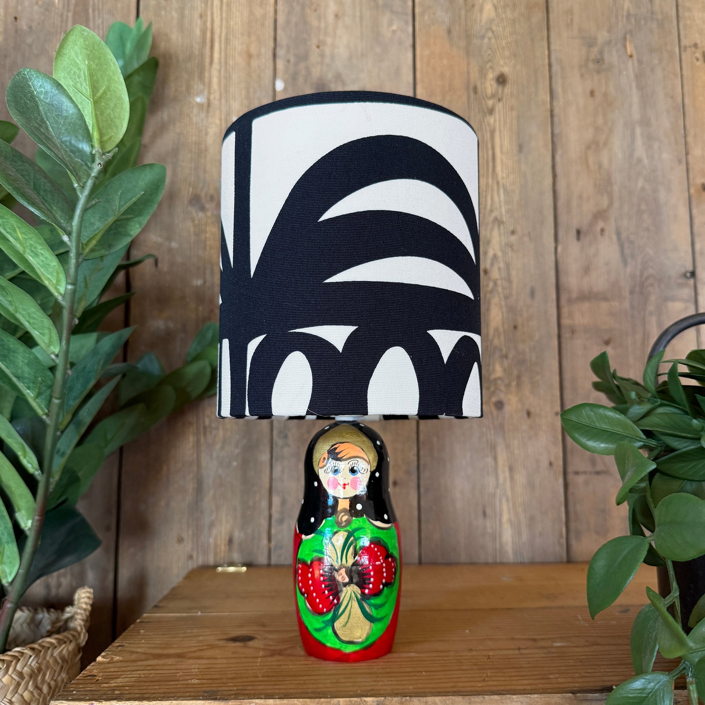 Small Handmade Dinky Doll Cordless Lamp with Abstract Monochrome Shade