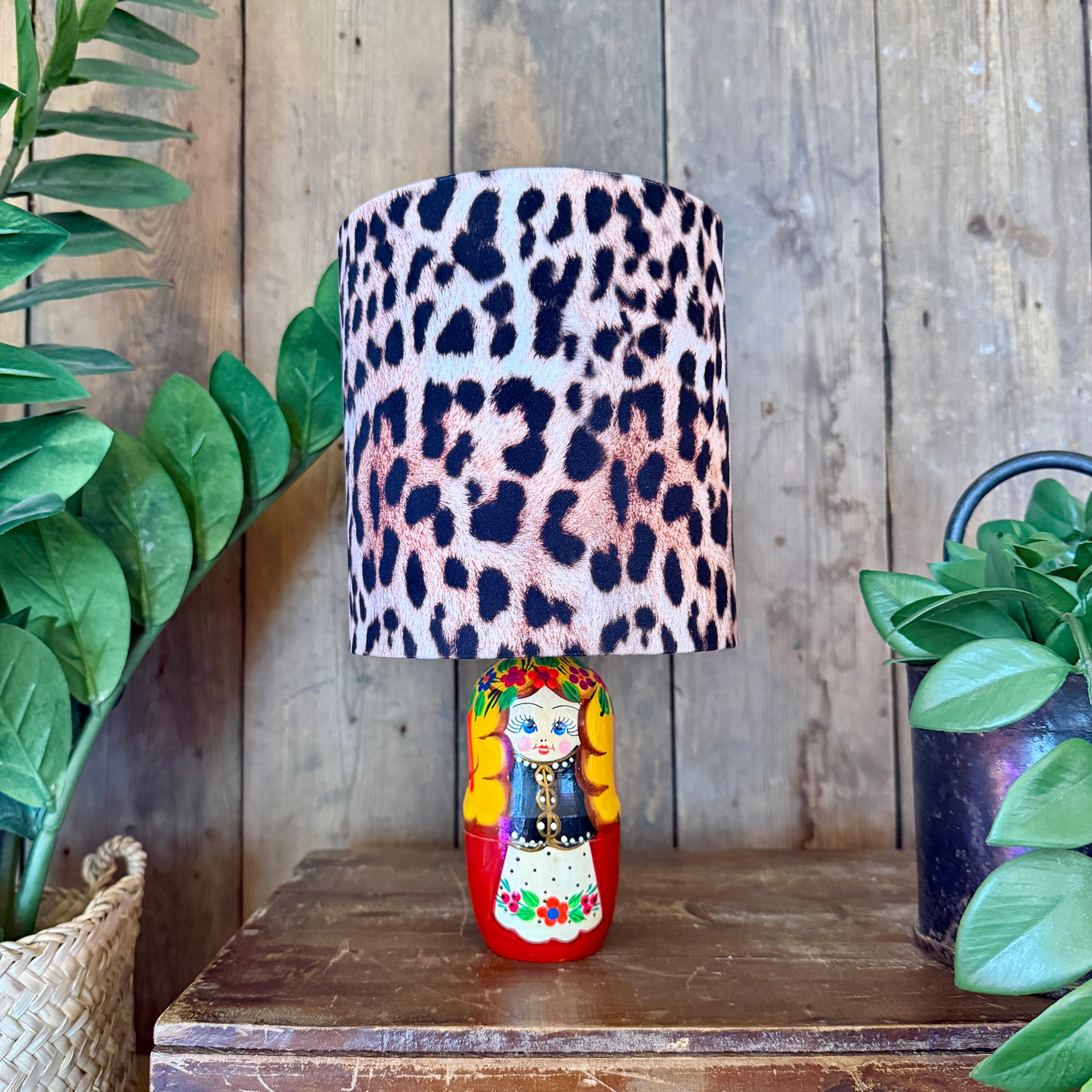 Small Handmade Dinky Doll Cordless Lamp with Luxe Leopard Print Shade