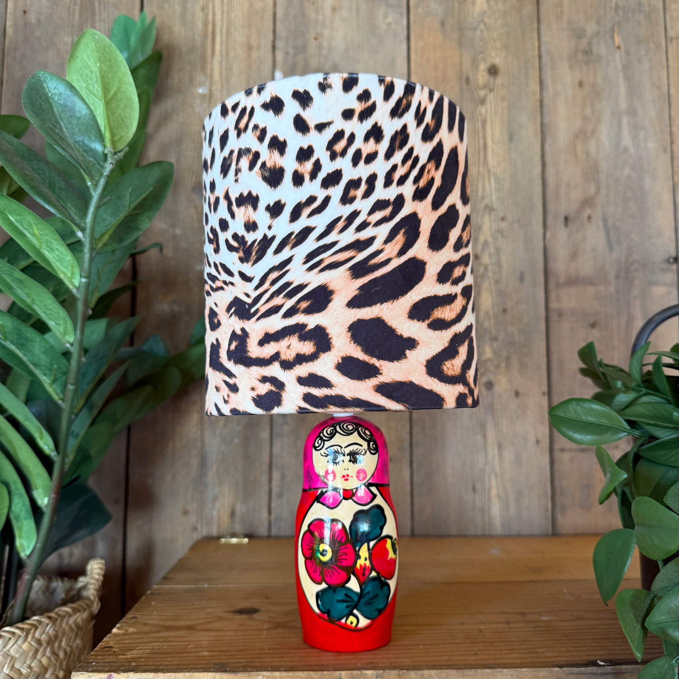 Small Handmade Dinky Doll Cordless Lamp with Luxe Leopard Print Shade
