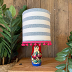 Small Handmade Dinky Doll Cordless Lamp with Blue and White Striped Shade