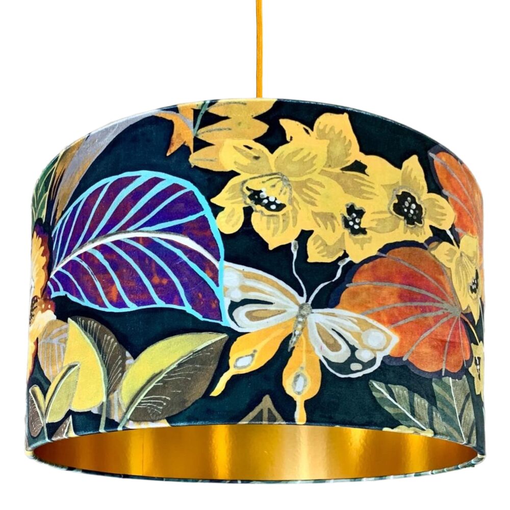 Swallowtail Velvet Lampshade With Gold Lining