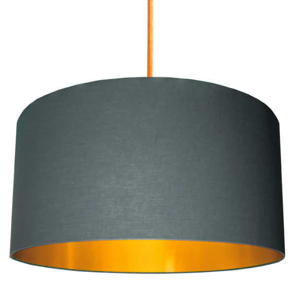 Slate Grey Cotton Lampshade with Gold Lining designed by Love Frankie, Creative Lighting & Interiors Store
