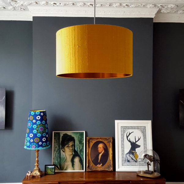 Mustard Yellow Indian Silk Lampshade with Brushed Copper Lining - Love Frankie Creative Lighting & Interiors Store