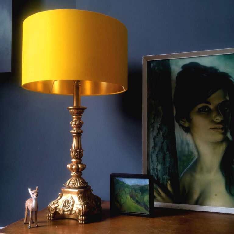 Egg Yolk Yellow Linen Lampshade with Gold Lining designed by Love Frankie, Creative Lighting & Interiors Store