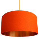 Tangerine Orange Cotton Lampshade with Brushed Copper Lining