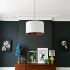 White lampshade with brushed copper lining