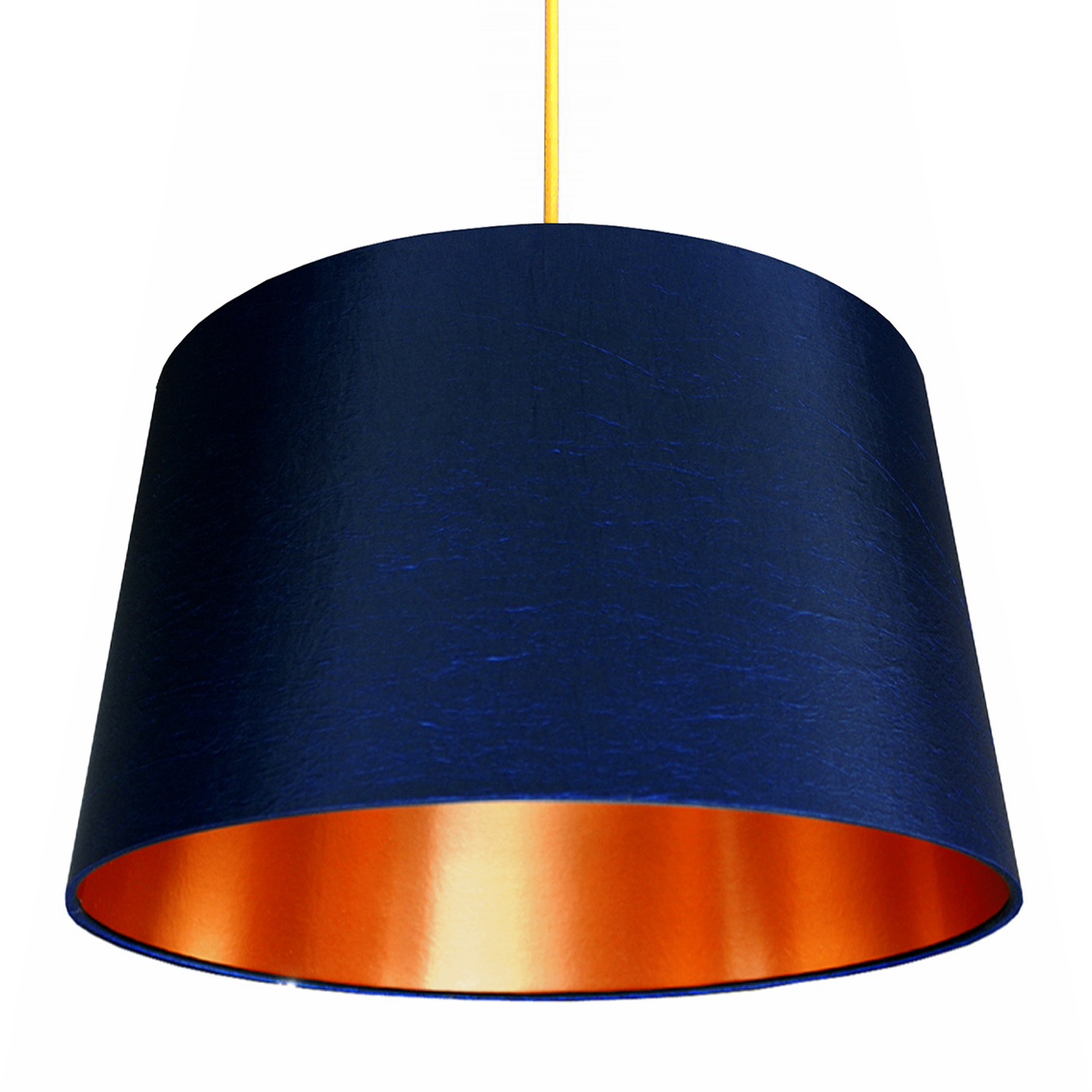 French Drum Lampshade In Midnight Blue With Brushed Copper Lining