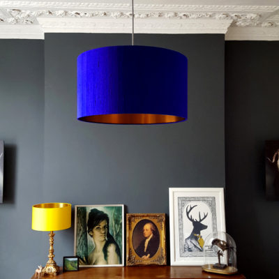 Electric Blue Silk and copper lampshade