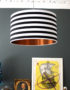 Circus Stripe Monochrome Lampshade with Brushed Copper Lining