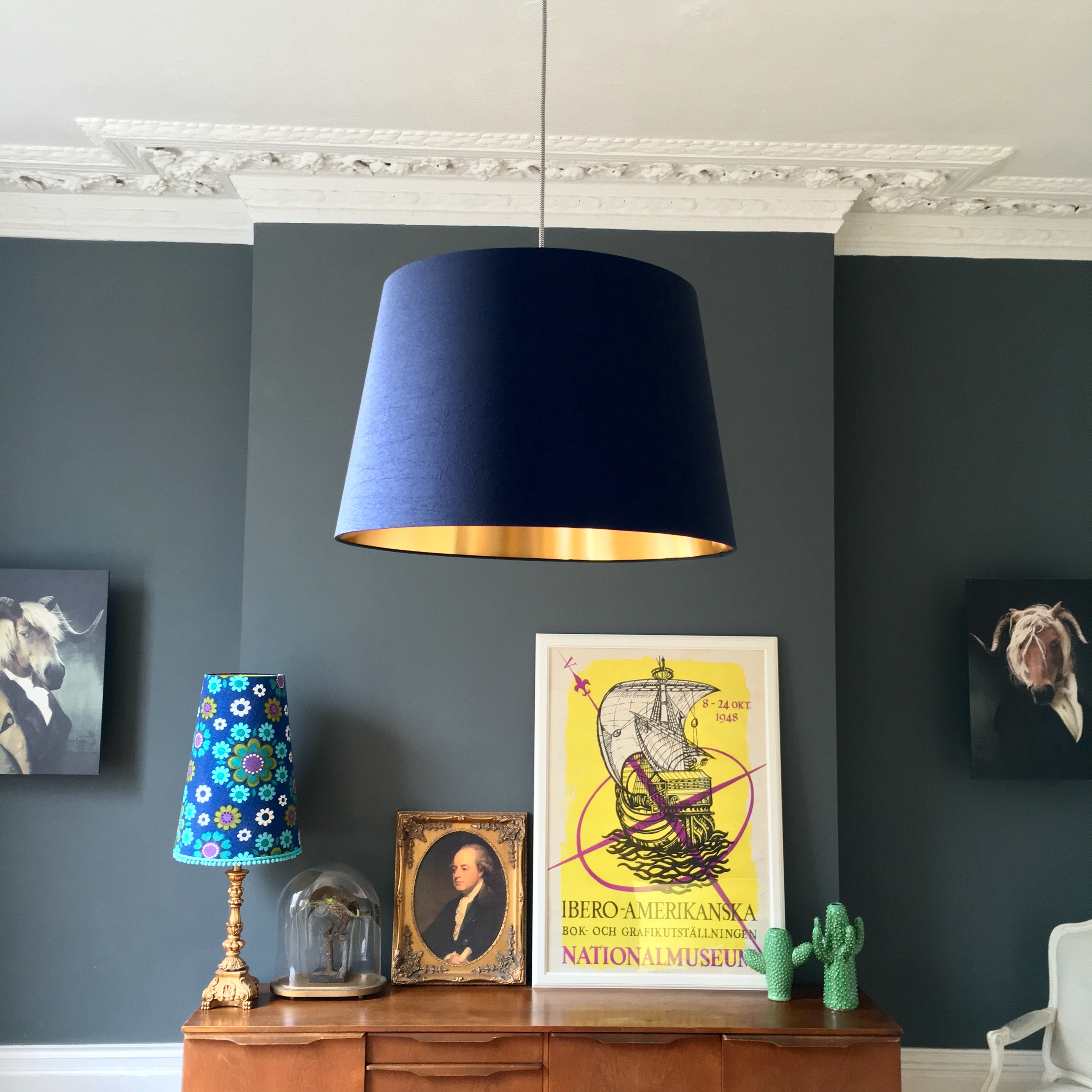 French Drum Lampshade in Midnight Blue with Gold Lining ...