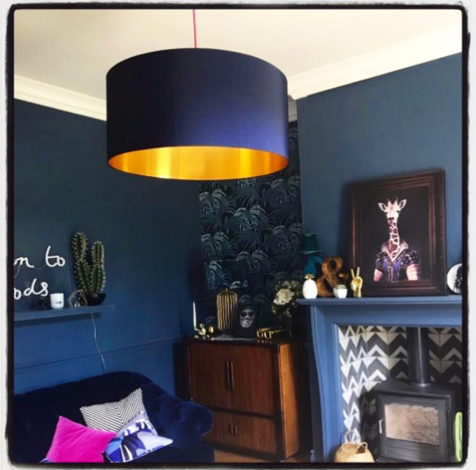 Midnight Blue Handmade Lampshade With, Large Dark Blue Lamp Shade