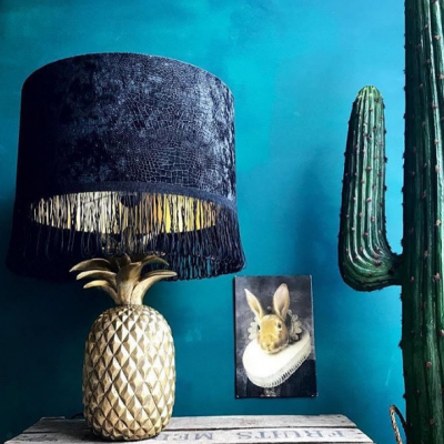 Handmade Bespoke Lampshades And Light Shades To Order Mock Crocodile Print Velvet Lampshade With Gold Lining And Black Fringing