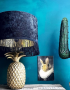 Mock crocodile print velvet lampshade with gold lining and black fringing