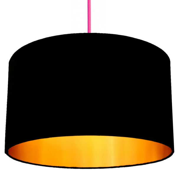 Jet Black Cotton Lampshade With Gold Lining