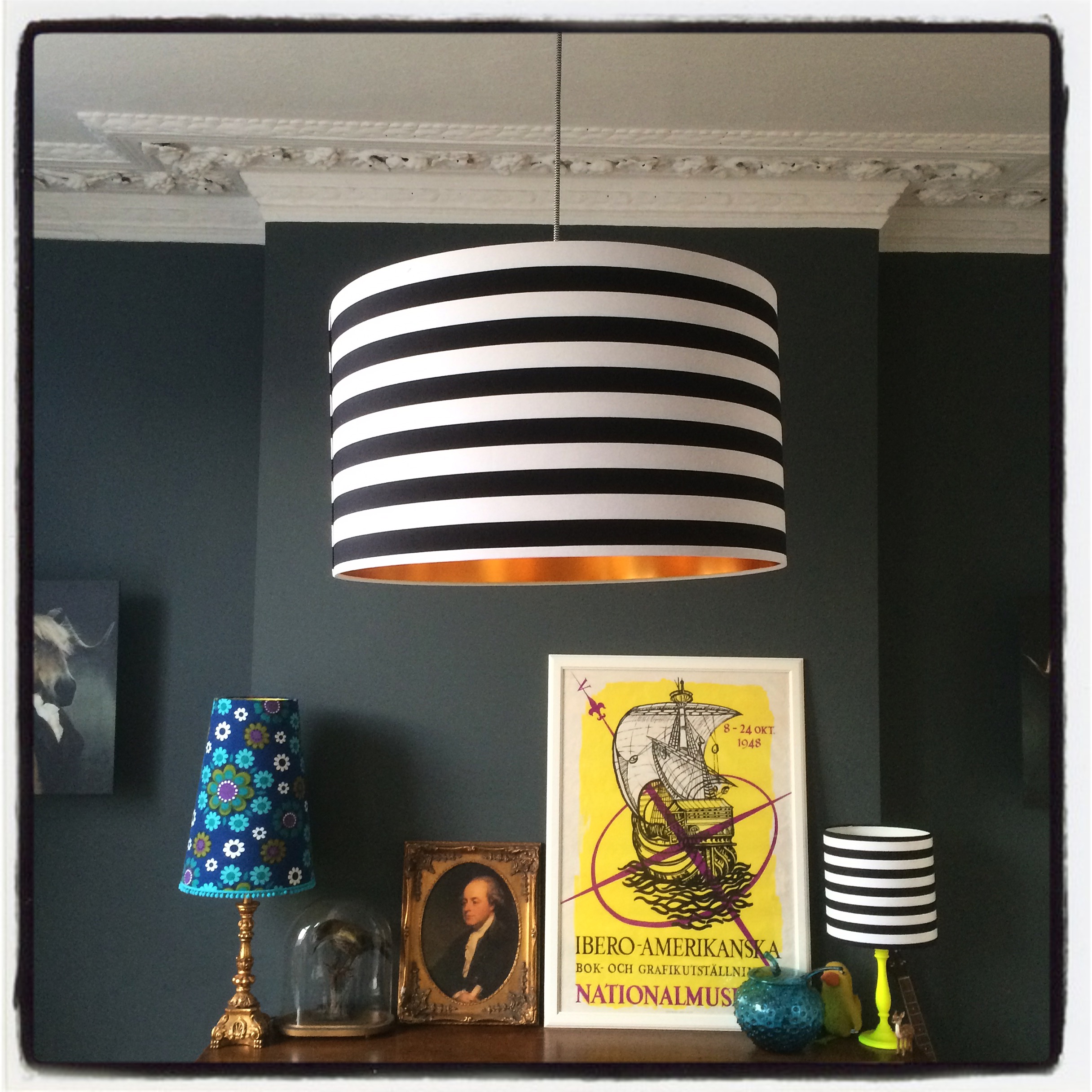Circus Stripes Monochrome Lampshade With Gold Lining | Love Frankie