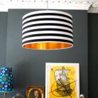 Circus Stripe Monochrome lampshade with Copper Foil Lining.