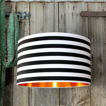 Circus Stripe Black and White Striped lampshade with gold lining