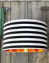 Circus Stripe Black and White Striped lampshade with gold lining