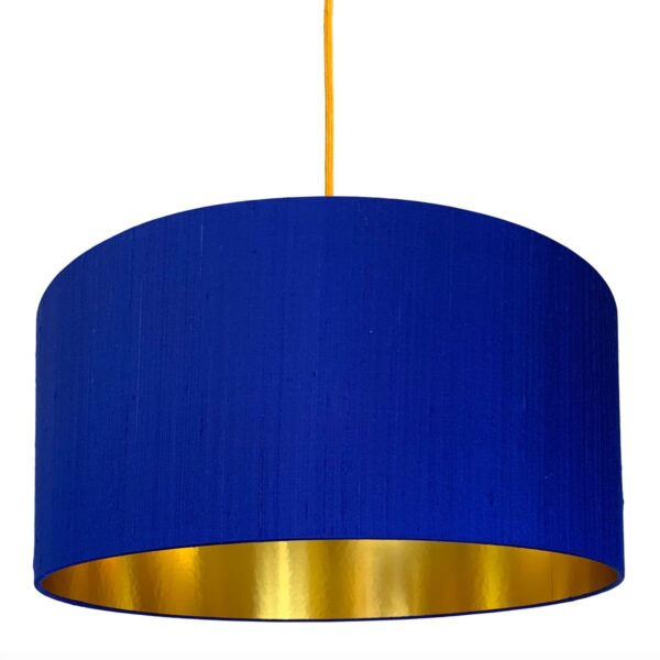 Electric Blue Silk Lampshade With Gold Lining