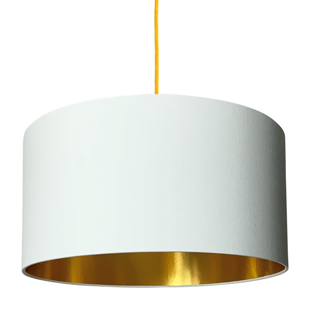 White Cotton Lampshade With Gold Lining, White Linen Drum Table Lamp Shade With Gold Lining