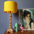 Mustard Yellow Silk Lampshade With Gold Lining