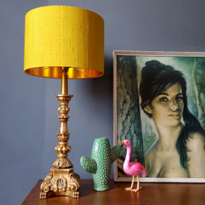Mustard Yellow Silk Lampshade With Gold Lining