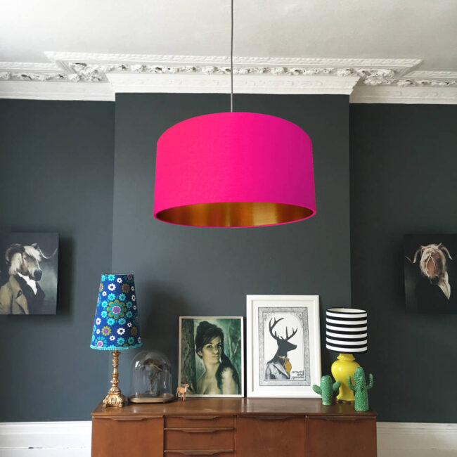 Watermelon Pink and Gold Lampshade